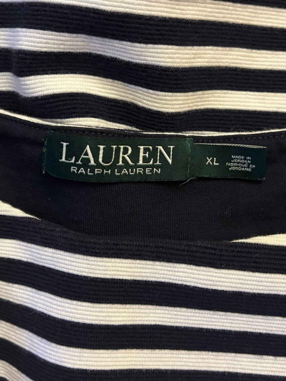 Lauren Ralph Lauren Striped Cotton Boatneck Top XL - Engraved Gold Button Slit - Picture 5 of 6